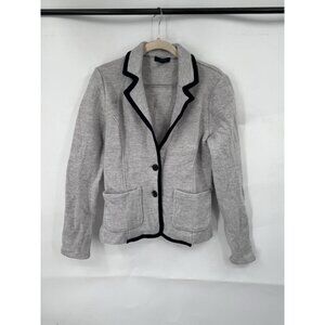 J. Crew Tipped Wool Sweater‎ Blazer Jacket Women Medium Silver Minimalist Modern